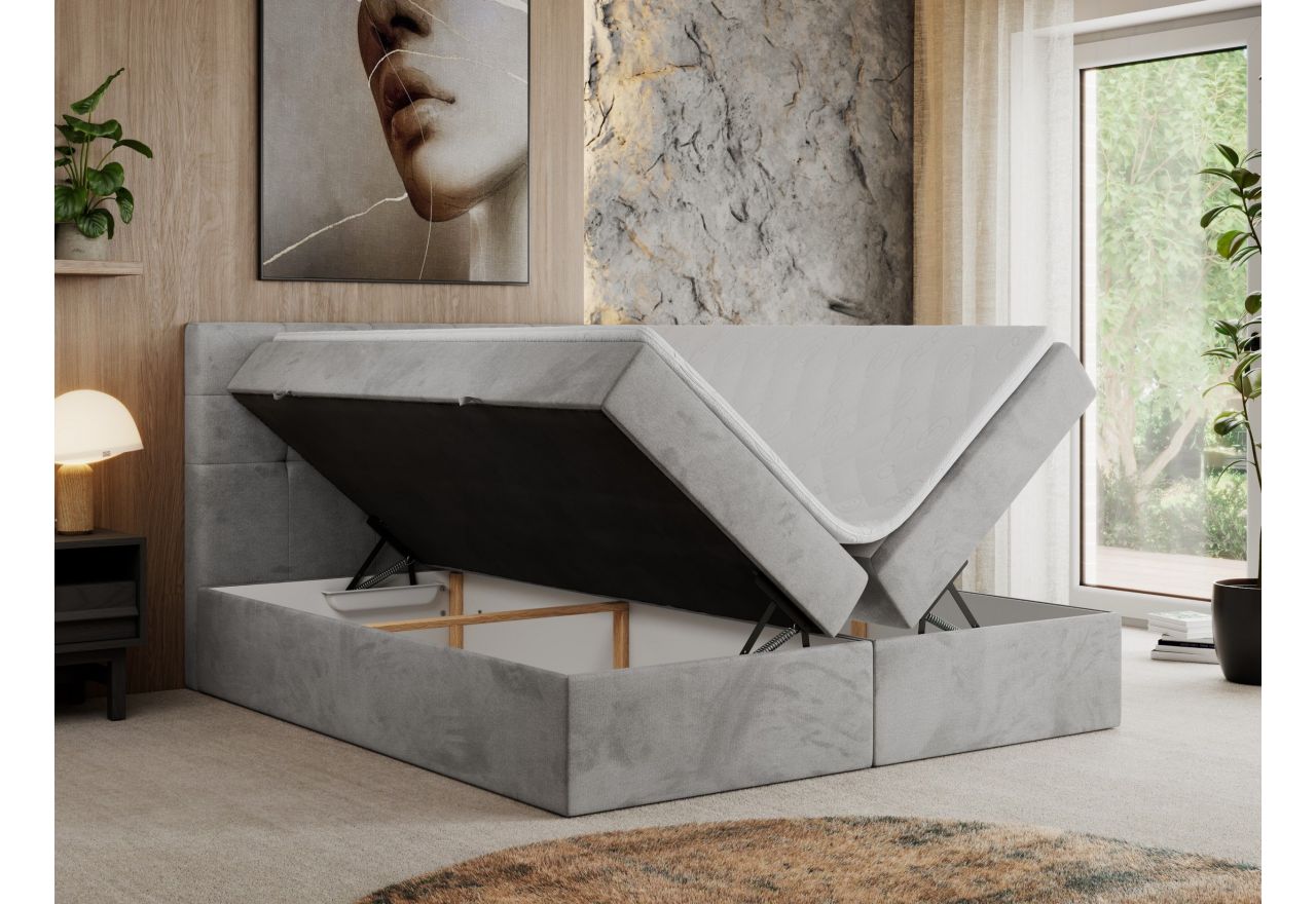 Łóżko kontynentalne CENTOS 180x200 - H4 - jasnoszary, welwet