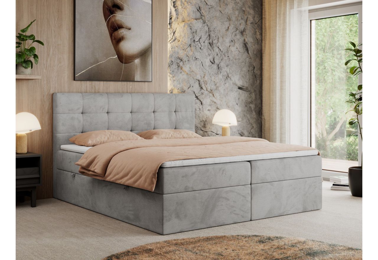 Łóżko kontynentalne CENTOS 200x200 - H4 - jasnoszary, welwet