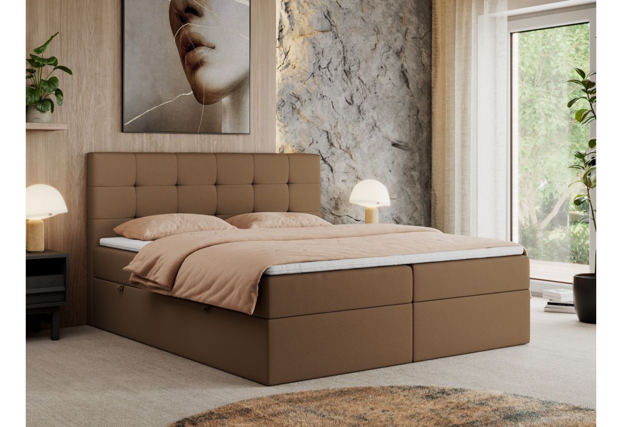 Łóżko kontynentalne CENTOS 120x200 - H3 - brązowy, ekoskóra