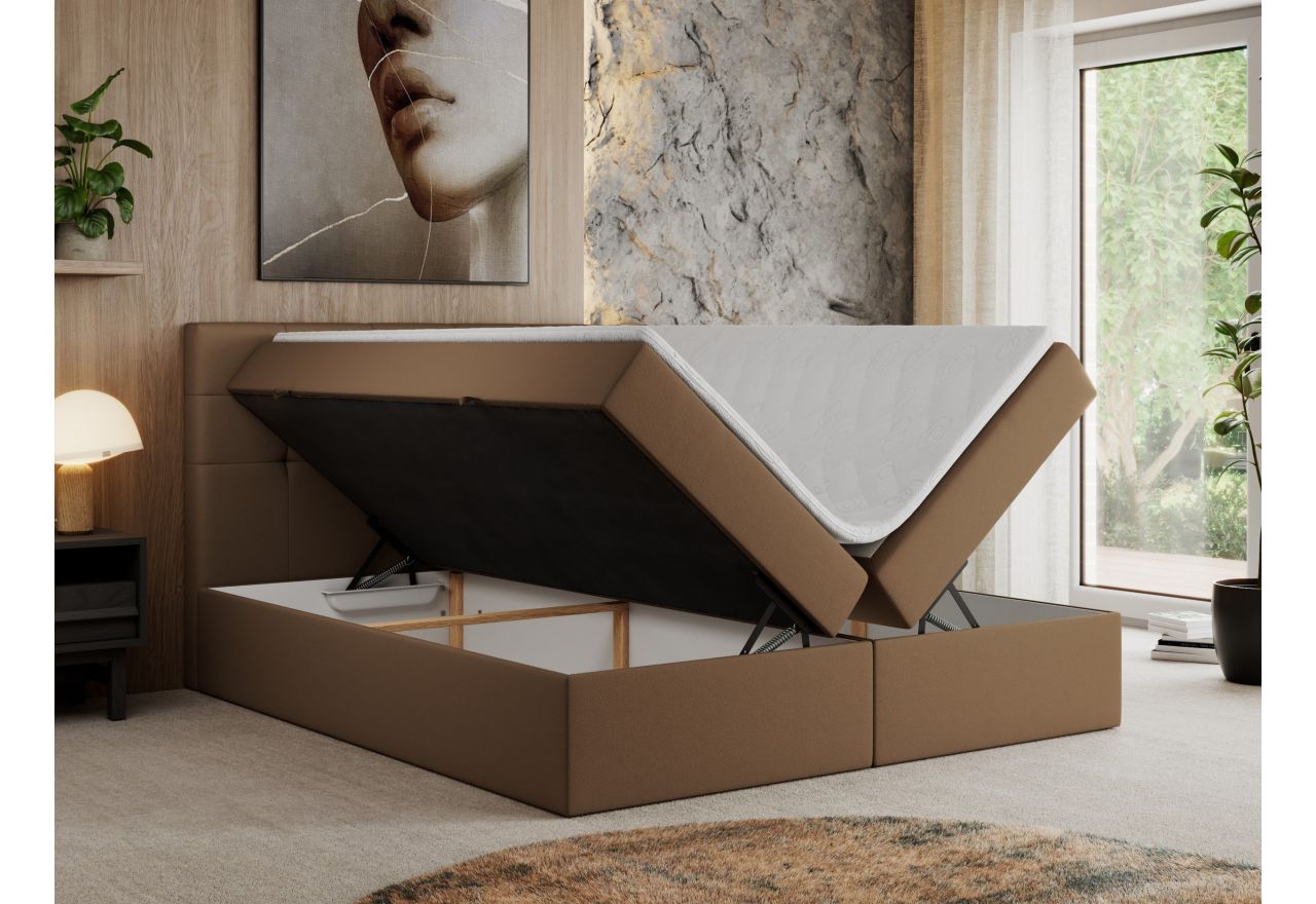 Łóżko kontynentalne CENTOS 180x200 - H3 - brązowy, ekoskóra