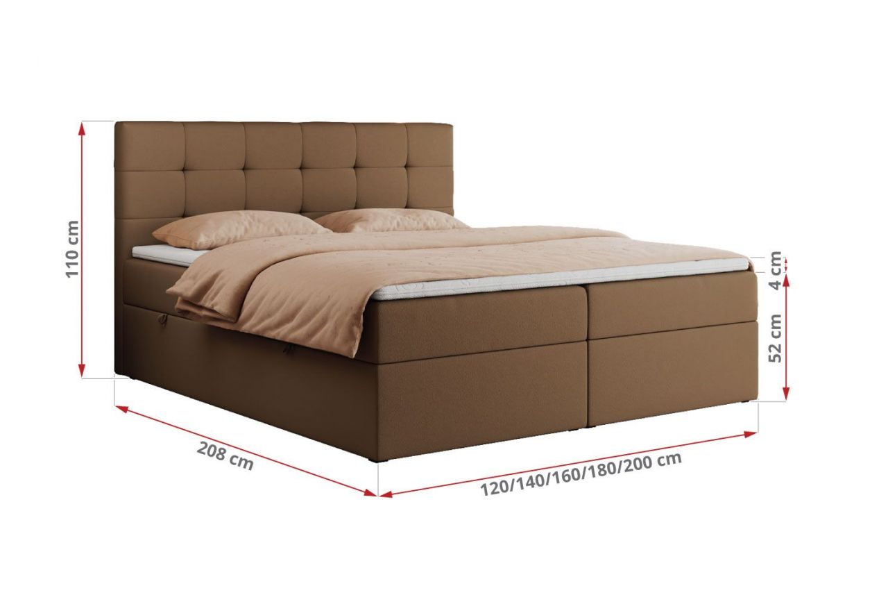 Łóżko kontynentalne CENTOS 140x200 - H4 - brązowy, ekoskóra