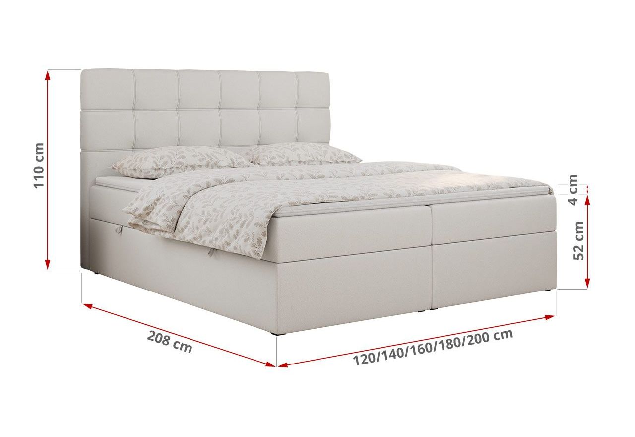 Łóżko kontynentalne ERNI 160x200 - H3 - biały, ekoskóra