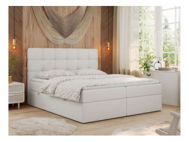 Łóżko kontynentalne ERNI 200x200 - H3 - biały, ekoskóra