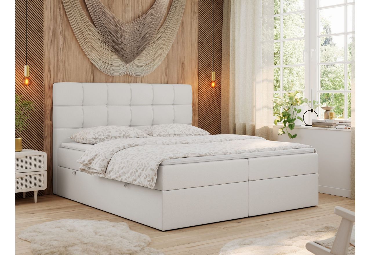 Łóżko kontynentalne ERNI 200x200 - H3 - biały, ekoskóra