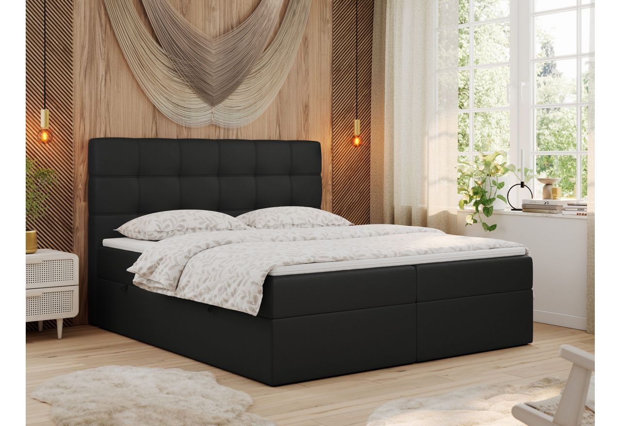 Łóżko kontynentalne ERNI 200x200 - H3 - czarny, ekoskóra