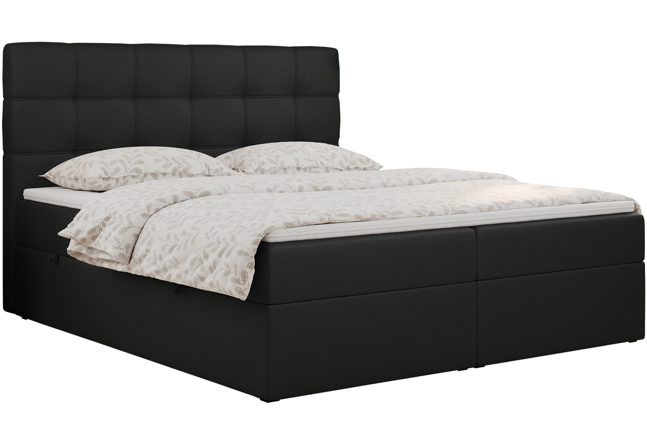 Łóżko kontynentalne ERNI 200x200 - H3 - czarny, ekoskóra