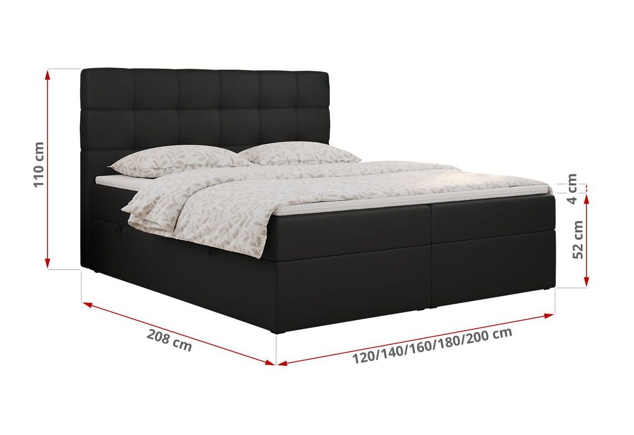 Łóżko kontynentalne ERNI 120x200 - H4 - czarny, ekoskóra