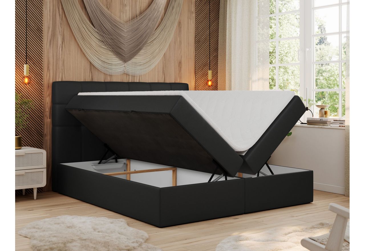 Łóżko kontynentalne ERNI 180x200 - H4 - czarny, ekoskóra