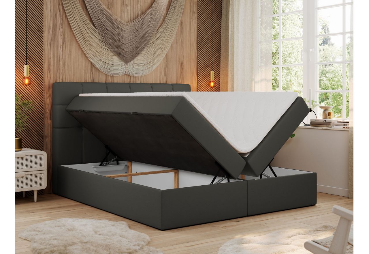 Łóżko kontynentalne ERNI 120x200 - H3 - ciemnoszary, ekoskóra