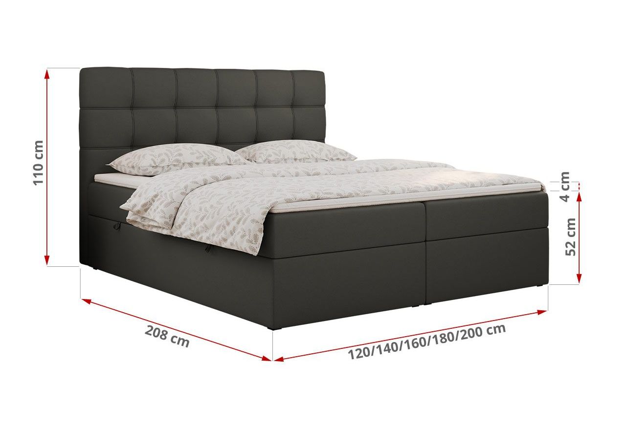 Łóżko kontynentalne ERNI 160x200 - H3 - ciemnoszary, ekoskóra