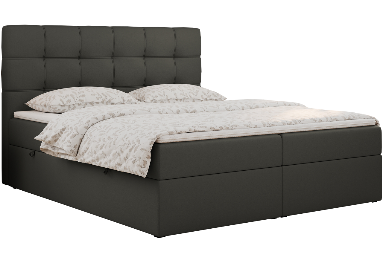 Łóżko kontynentalne ERNI 200x200 - H3 - ciemnoszary, ekoskóra