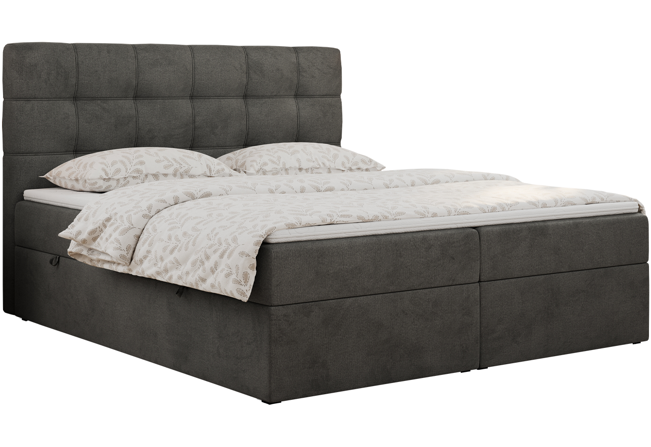 Łóżko kontynentalne ERNI 140x200 - H3 - ciemnoszary, welwet