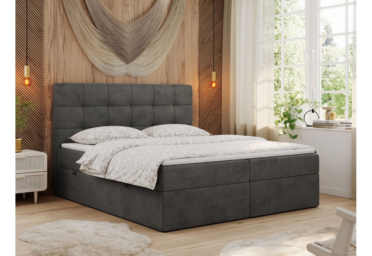 Łóżko kontynentalne ERNI 200x200 - H3 - ciemnoszary, welwet