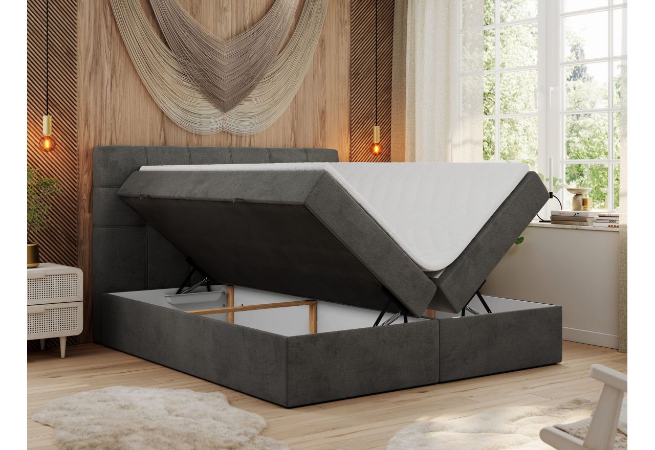 Łóżko kontynentalne ERNI 140x200 - H4 - ciemnoszary, welwet