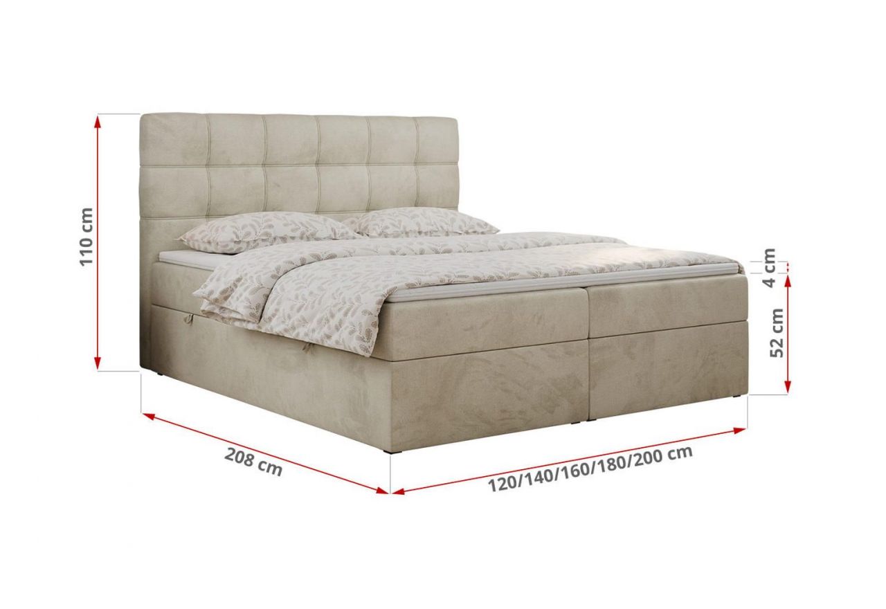 Łóżko kontynentalne ERNI 120x200 - H3 - beżowy, welwet