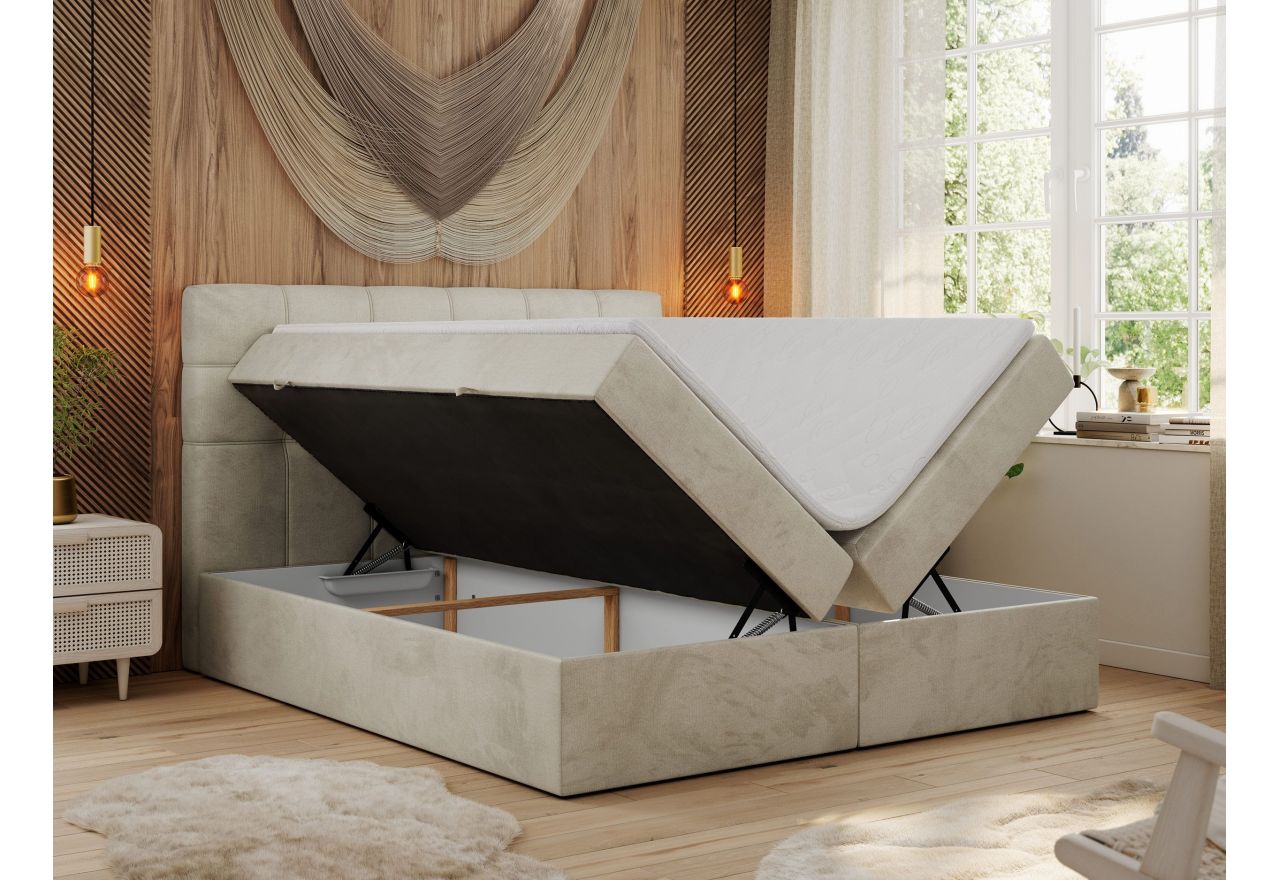 Łóżko kontynentalne ERNI 120x200 - H3 - beżowy, welwet