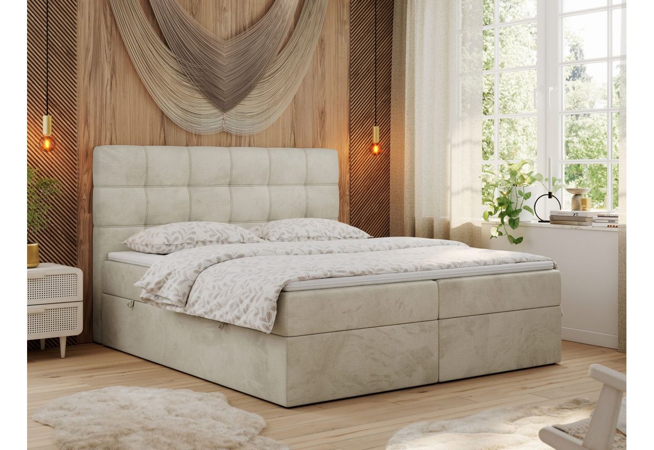 Łóżko kontynentalne ERNI 140x200 - H3 - beżowy, welwet
