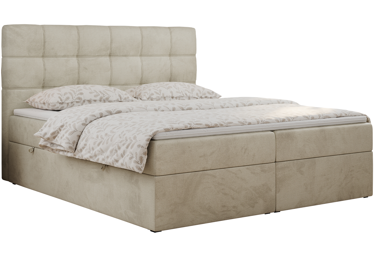 Łóżko kontynentalne ERNI 140x200 - H3 - beżowy, welwet