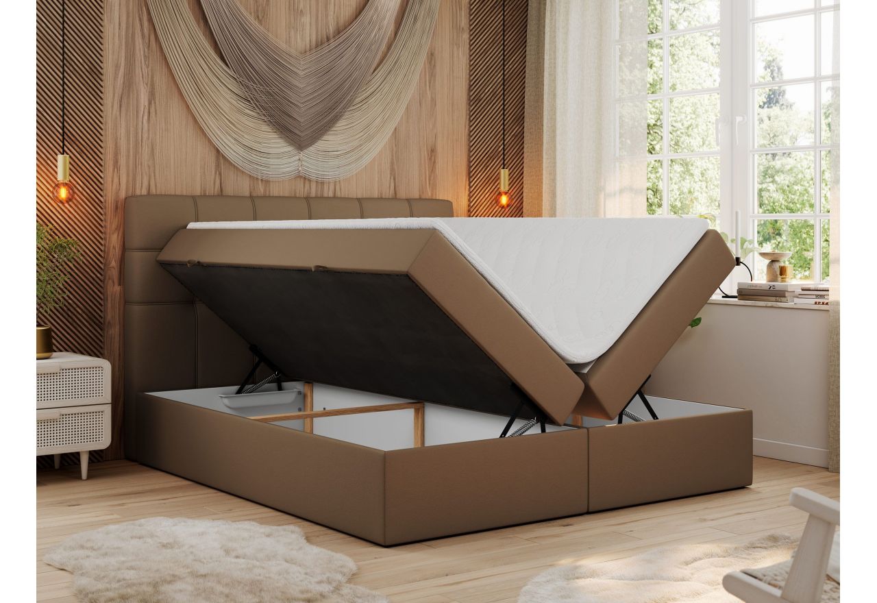 Łóżko kontynentalne ERNI 140x200 - H3 - brązowy, ekoskóra