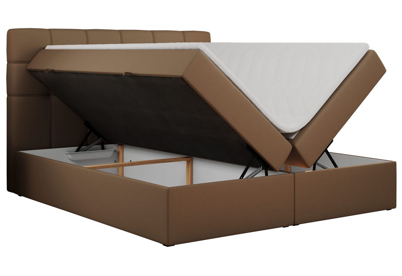 Łóżko kontynentalne ERNI 200x200 - H3 - brązowy, ekoskóra