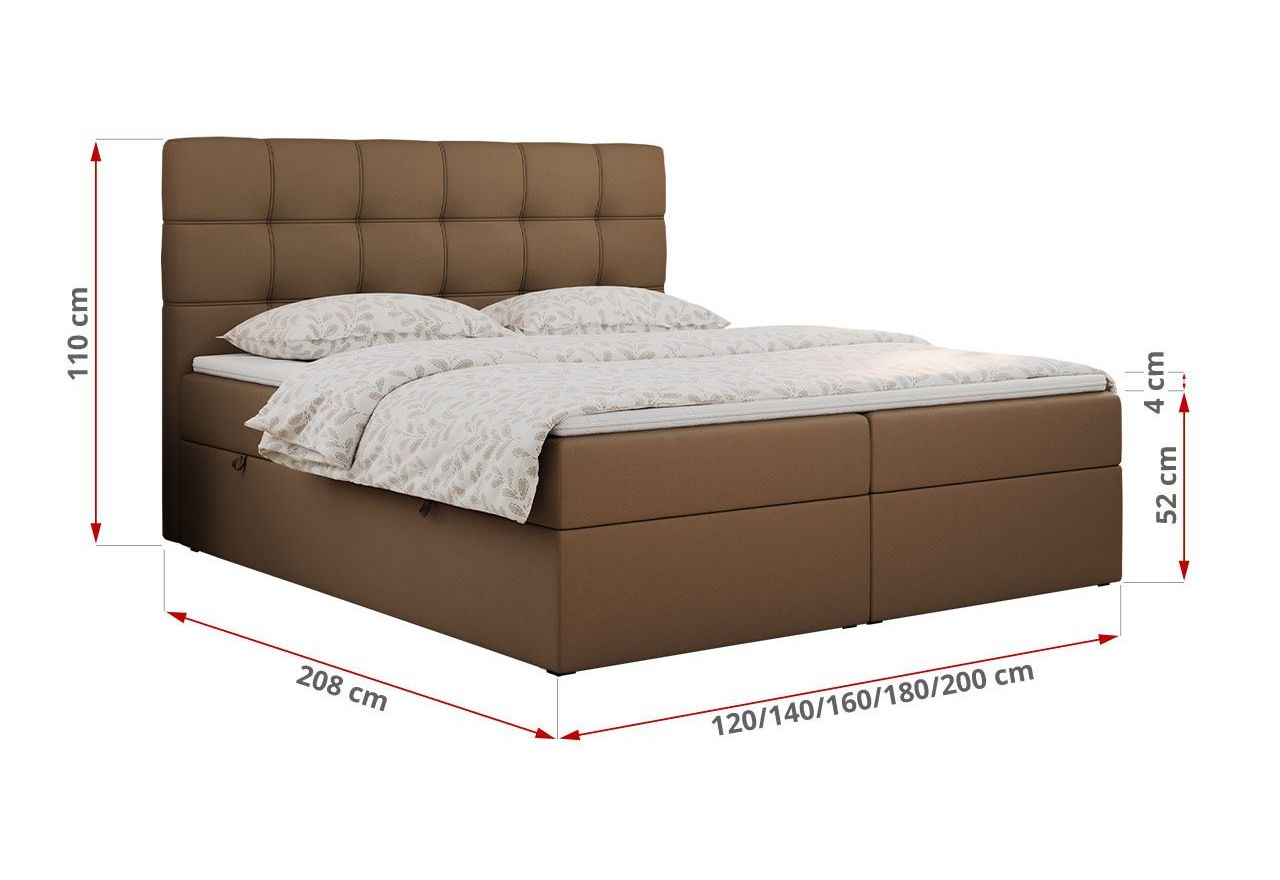 Łóżko kontynentalne ERNI 120x200 - H4 - brązowy, ekoskóra
