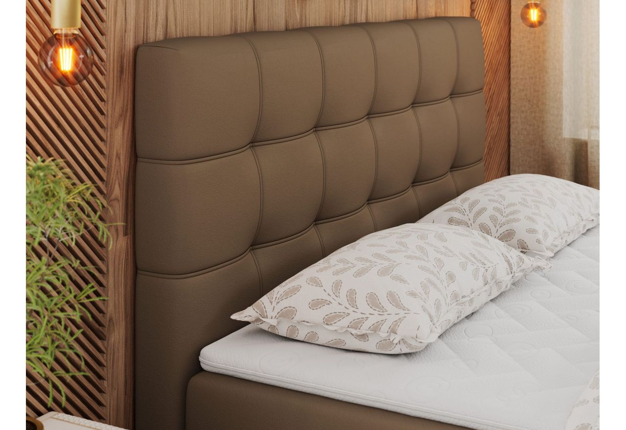 Łóżko kontynentalne ERNI 140x200 - H4 - brązowy, ekoskóra