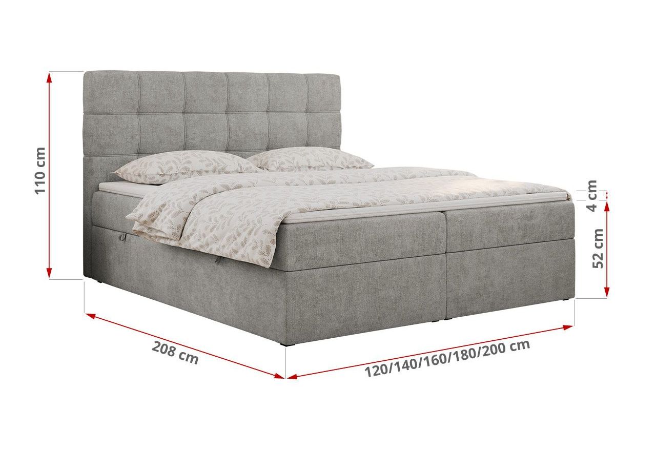Łóżko kontynentalne ERNI 180x200 - H3 - jasnoszary, struktura
