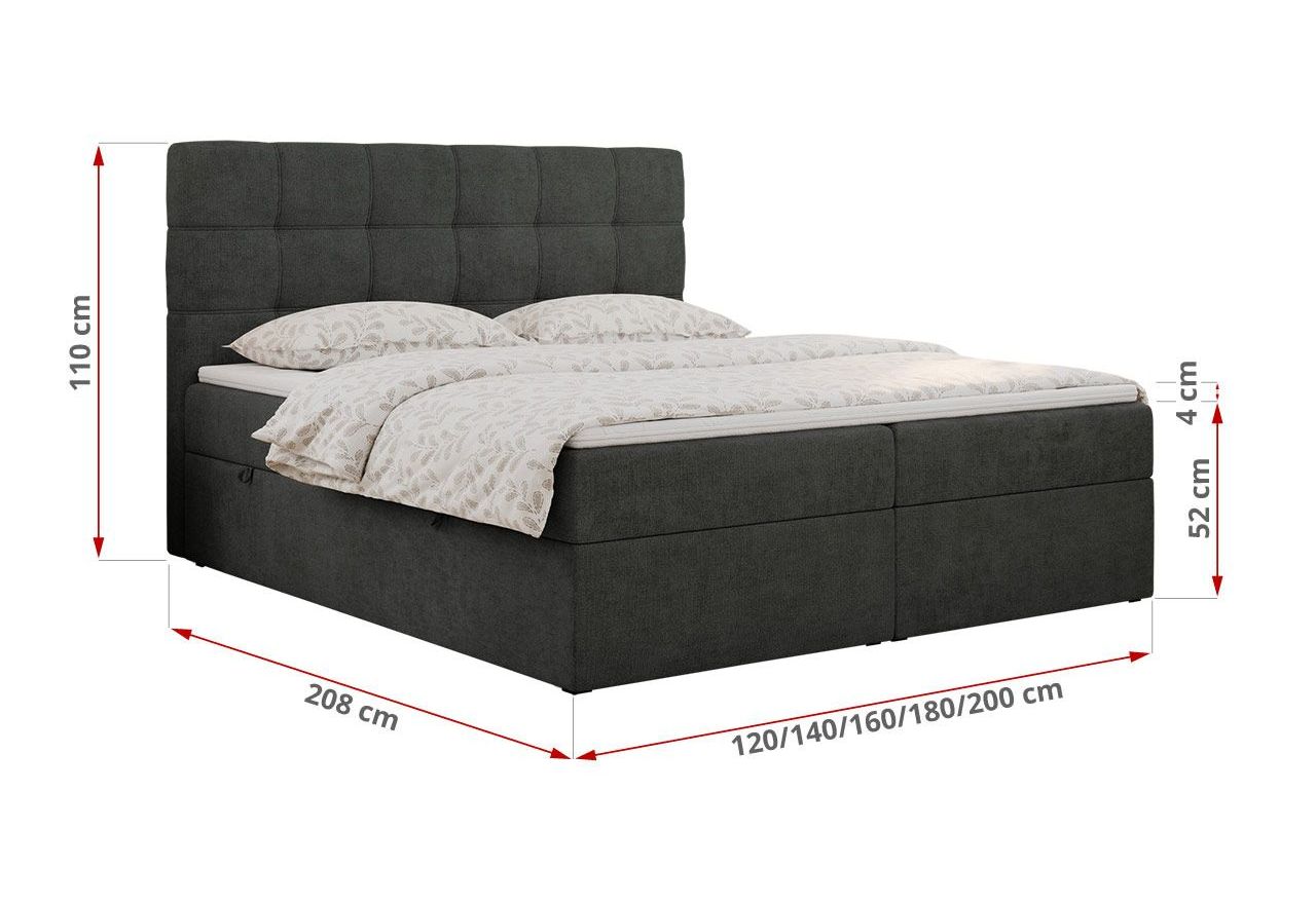 Łóżko kontynentalne ERNI 180x200 - H3 - ciemnoszary, struktura