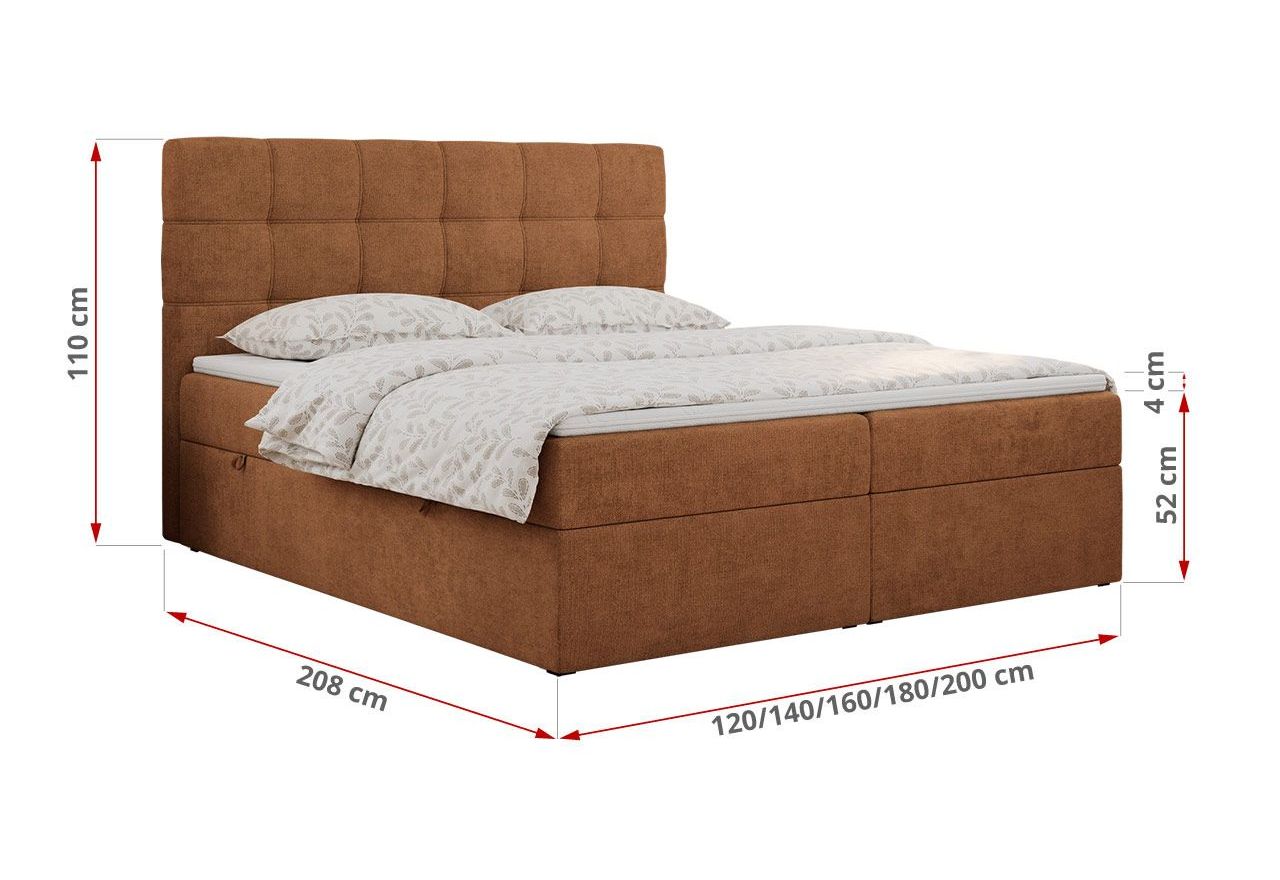 Łóżko kontynentalne ERNI 160x200 - H4 - pomarańczowy, struktura