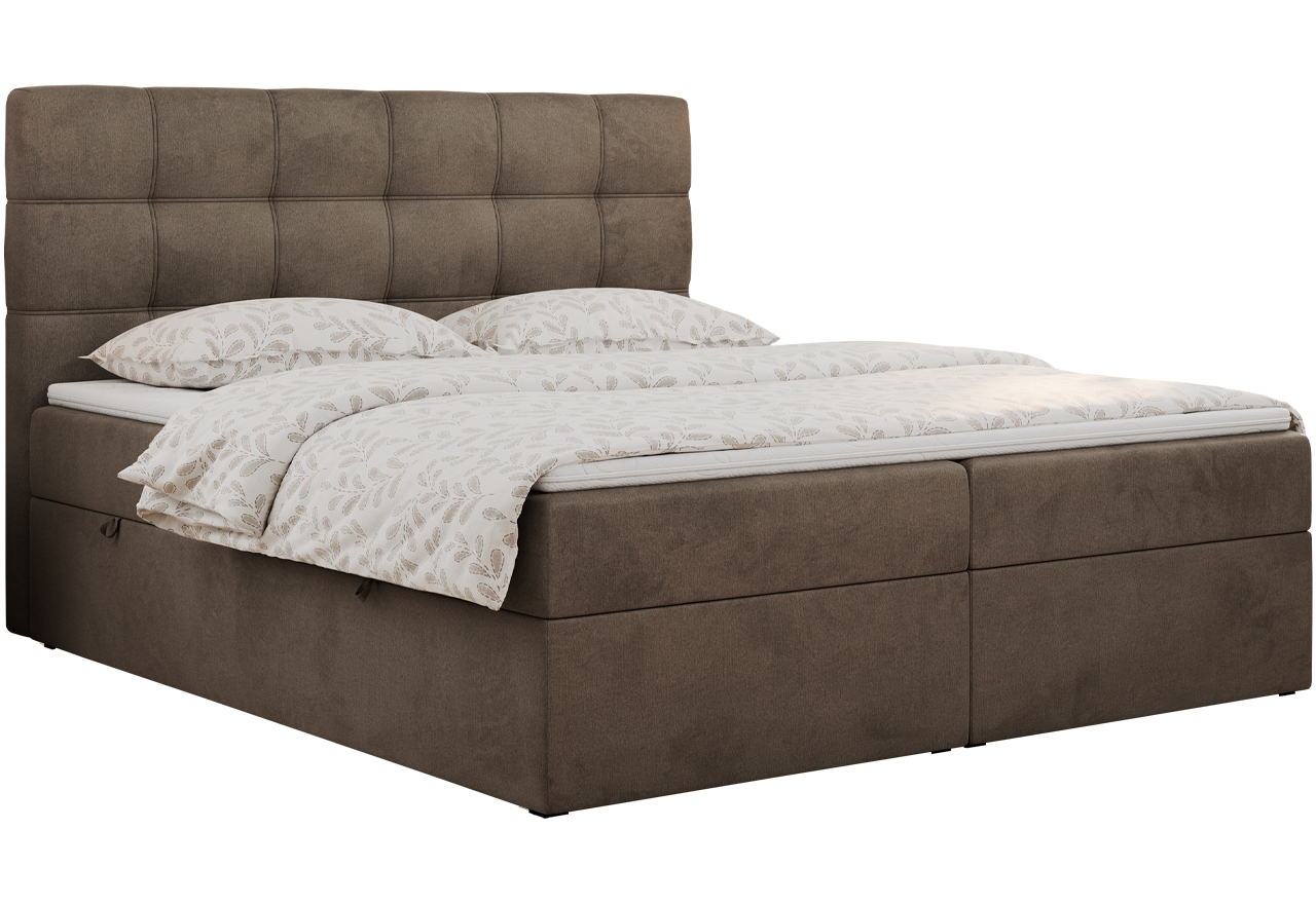 Łóżko kontynentalne ERNI 180x200 - H3 - brązowy, welwet