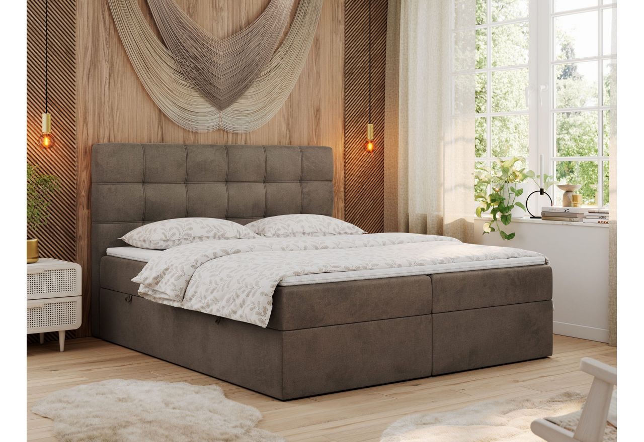 Łóżko kontynentalne ERNI 180x200 - H4 - brązowy, welwet