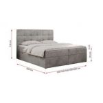 Łóżko kontynentalne ERNI 120x200 - H3 - jasnoszary, welwet