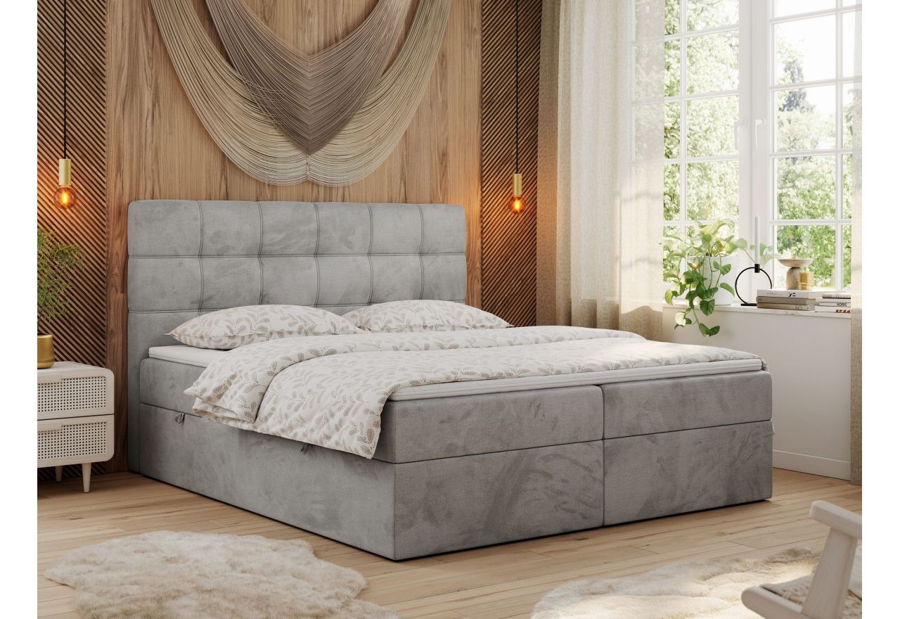 Łóżko kontynentalne ERNI 200x200 - H3 - jasnoszary, welwet