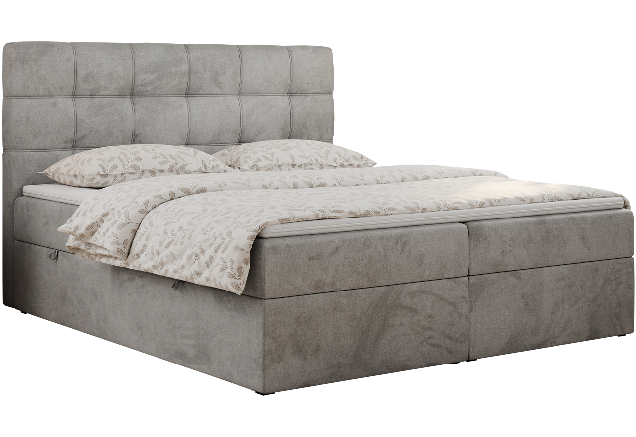 Łóżko kontynentalne ERNI 200x200 - H3 - jasnoszary, welwet