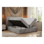 Łóżko kontynentalne ERNI 200x200 - H3 - jasnoszary, welwet