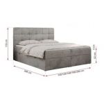 Łóżko kontynentalne ERNI 160x200 - H4 - jasnoszary, welwet