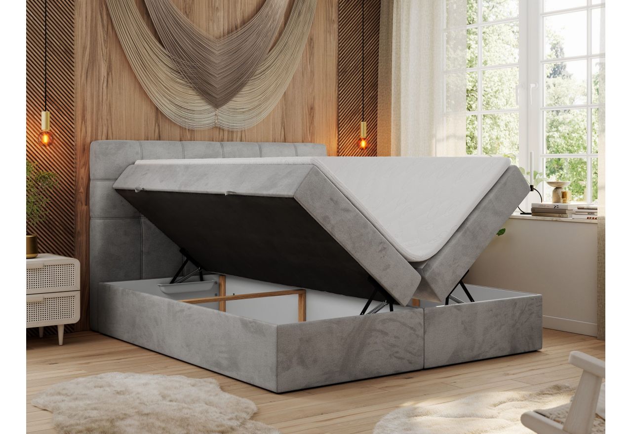 Łóżko kontynentalne ERNI 160x200 - H4 - jasnoszary, welwet