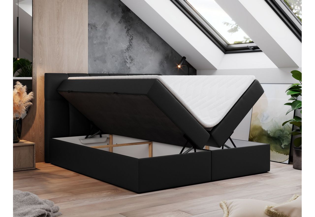 Łóżko kontynentalne RICO 140x200 - H3 - czarny, ekoskóra