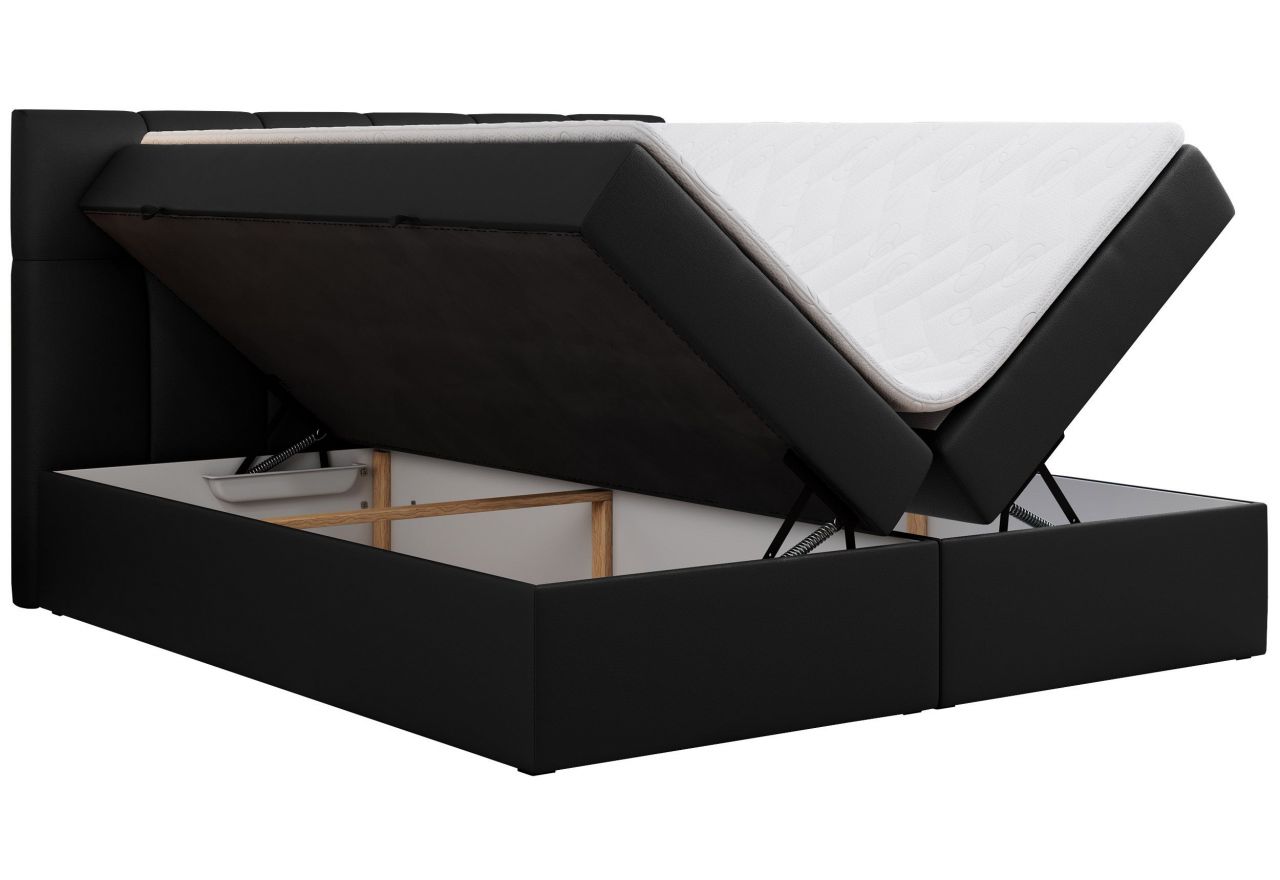 Łóżko kontynentalne RICO 200x200 - H4 - czarny, ekoskóra