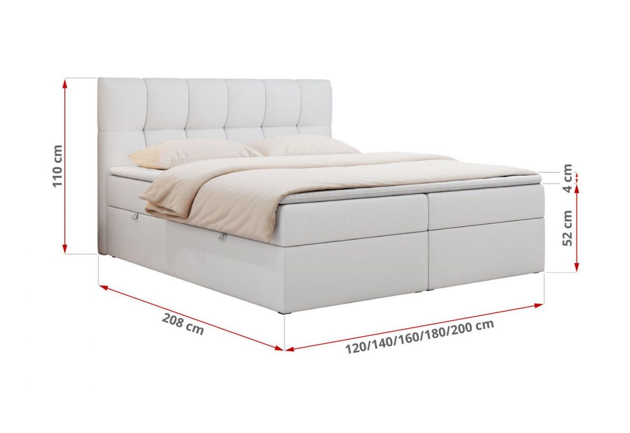 Łóżko kontynentalne RICO 120x200 - H3 - biały, ekoskóra