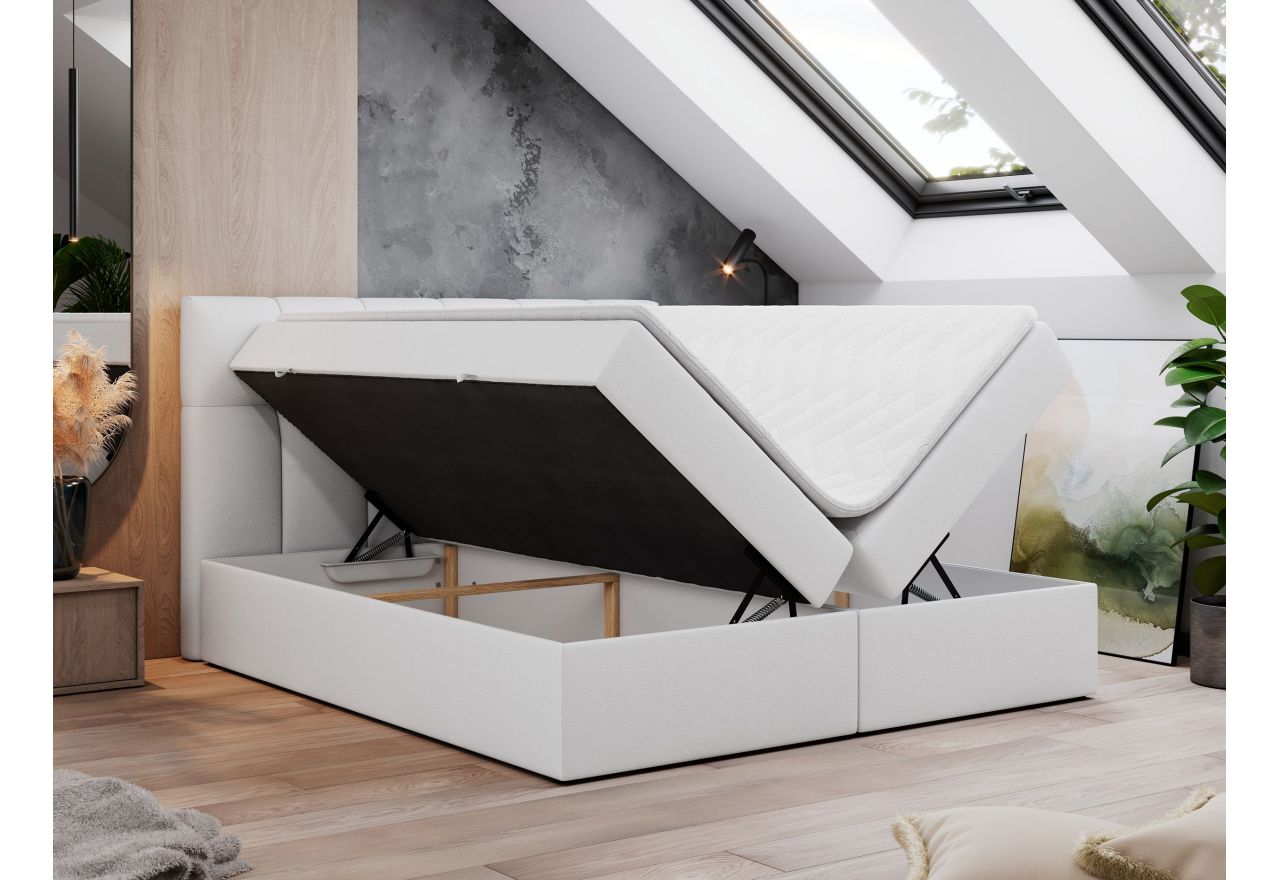 Łóżko kontynentalne RICO 180x200 - H3 - biały, ekoskóra