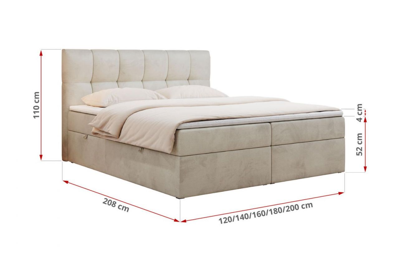 Łóżko kontynentalne RICO 120x200 - H3 - beżowy, welwet