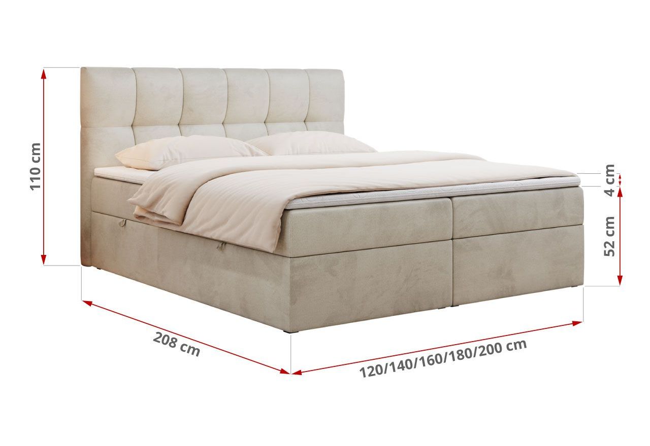 Łóżko kontynentalne RICO 200x200 - H3 - beżowy, welwet
