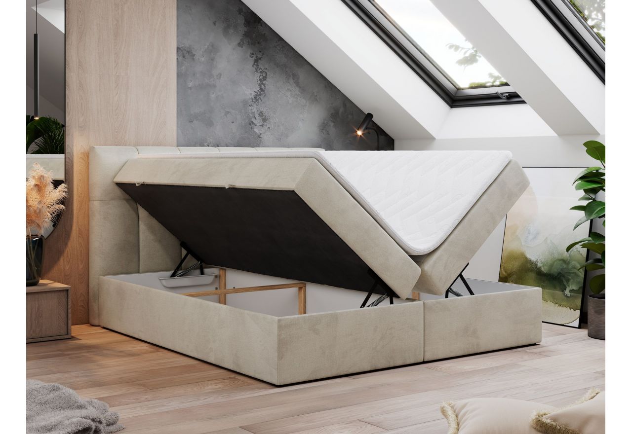 Łóżko kontynentalne RICO 200x200 - H3 - beżowy, welwet