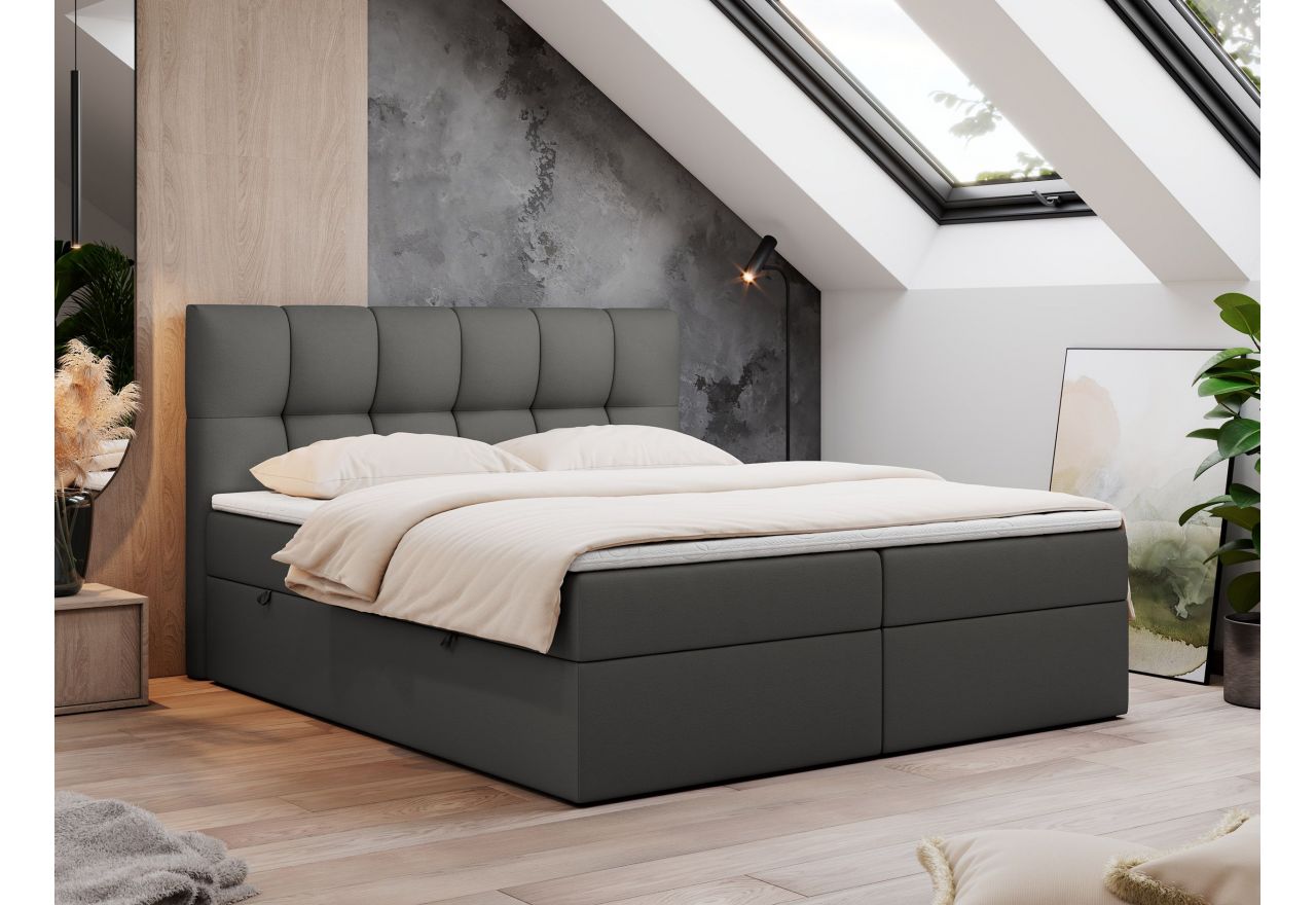 Łóżko kontynentalne RICO 140x200 - H3 - szary, ekoskóra