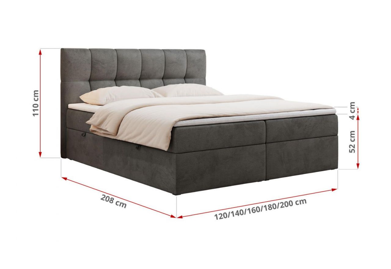 Łóżko kontynentalne RICO 120x200 - H3 - ciemnoszary, welwet