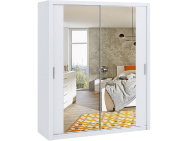 Pojemna szafa 180 przesuwna z lustrem i możliwością rozbudowy o kontenerek do sypialni - BERY Biały