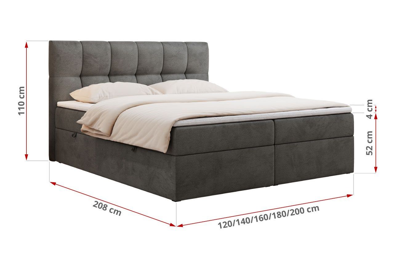Łóżko kontynentalne RICO 120x200 - H4 - ciemnoszary, welwet
