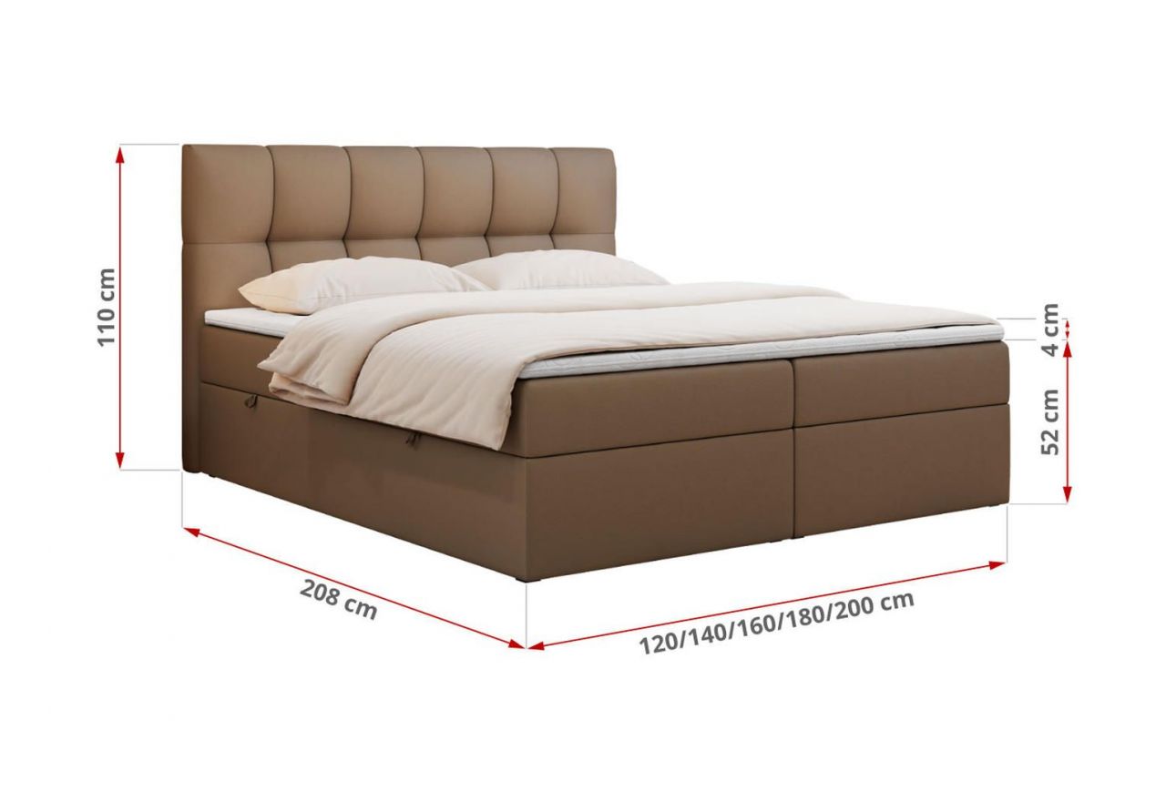 Łóżko kontynentalne RICO 120x200 - H3 - brązowy, ekoskóra
