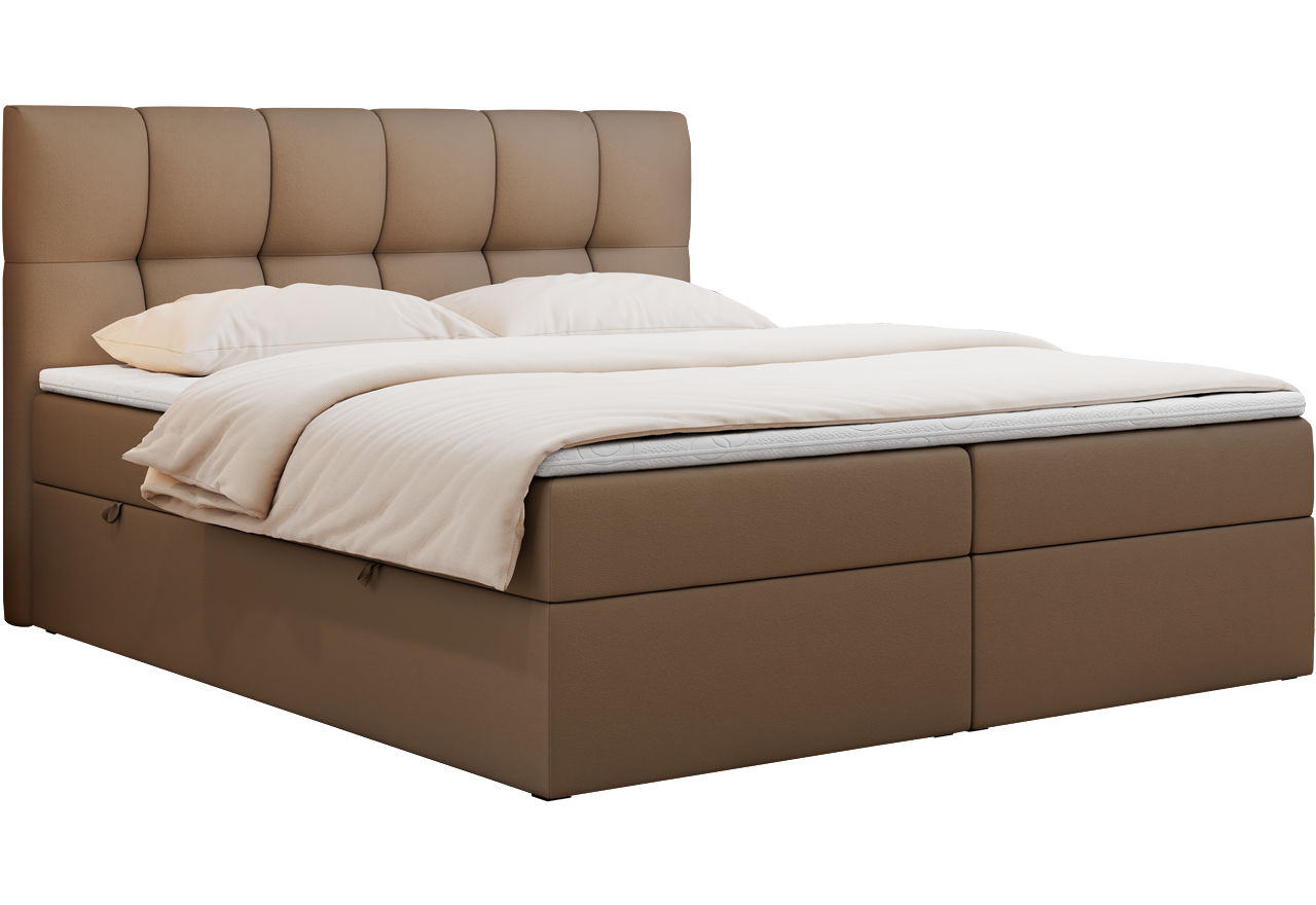 Łóżko kontynentalne RICO 160x200 - H3 - brązowy, ekoskóra